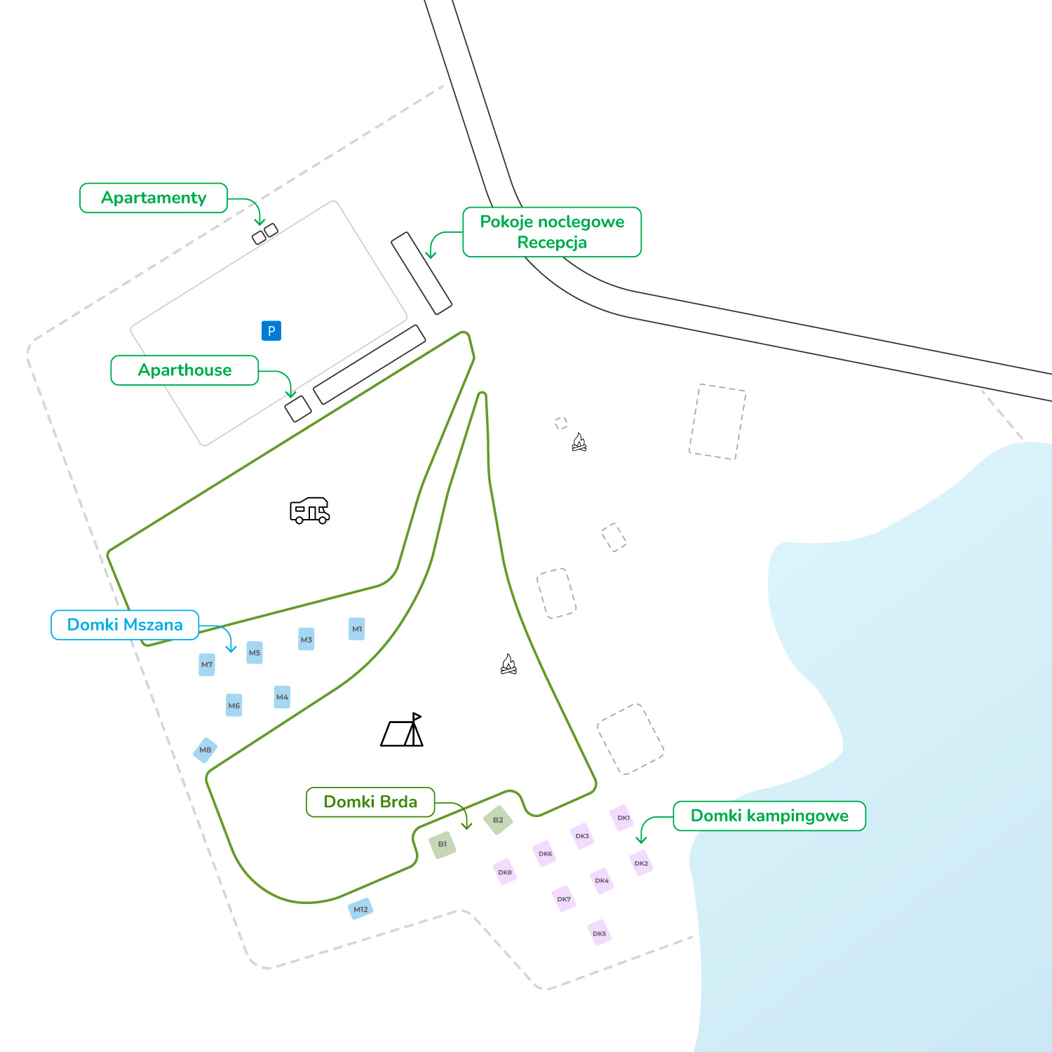 Mapa ośrodka SuliCamp  - rozmieszczenie noclegów