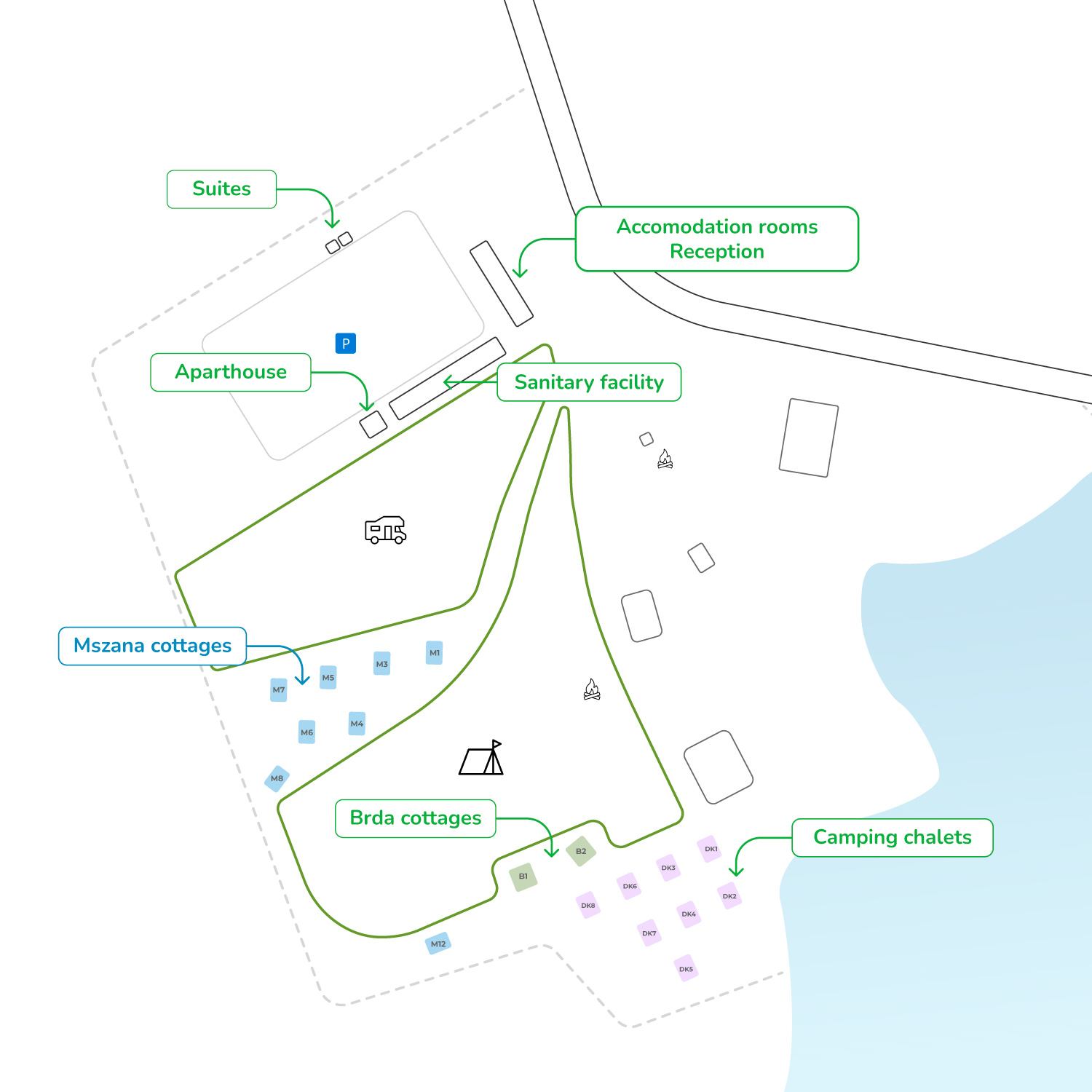 Map of SuliCamp resort - location of accommodations