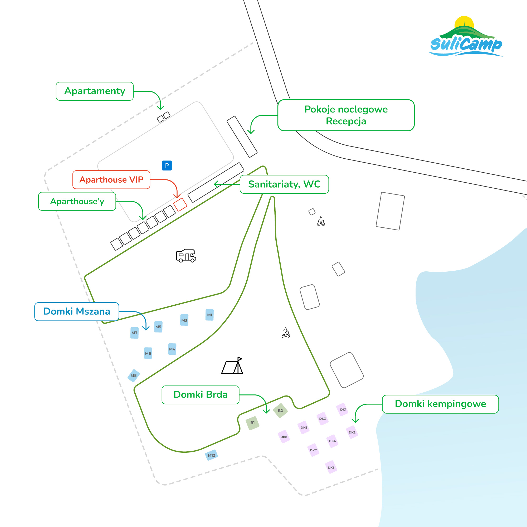 Mapa ośrodka SuliCamp - rozmieszczenie noclegów